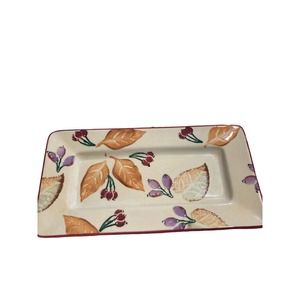 Vintage Hand Made‎ in Italy Fruit and Leaves Oblong Serving Dish 13X 7